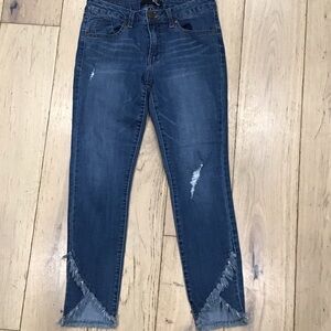 1822 Denim Dark Blue Distressed Ankle Jeans
